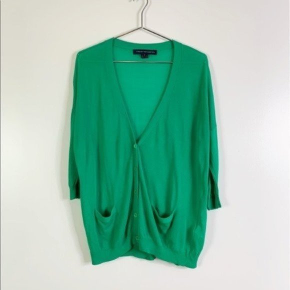 French Connection Green Lightweight Knit Half Sleeve Oversized Cadigan - Picture 1 of 6